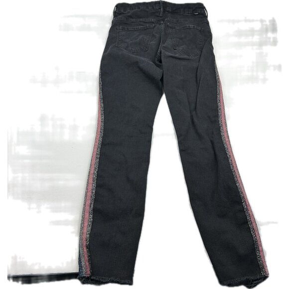 Mother High Waisted Looker Ankle Fray Black Guilty Glitter Racer Stripe Jeans 26 - Picture 3 of 16